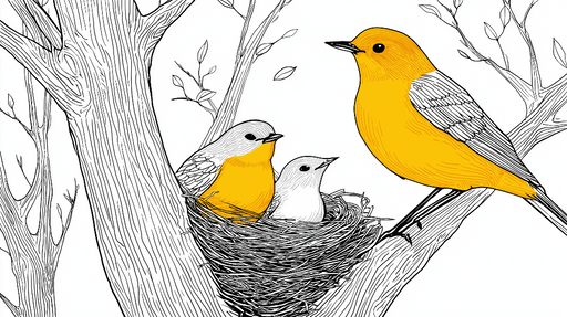 Papier peint oiseaux Oiseaux colorés dans un nid sur un arbre délicat