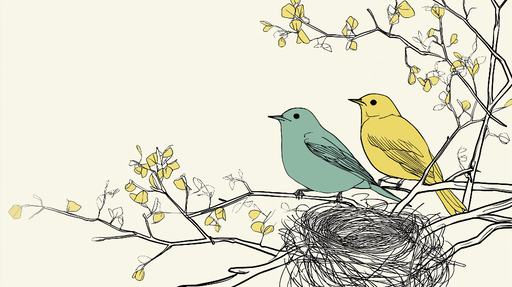 Papier peint oiseaux Oiseaux perchés sur une branche avec un nid élégant