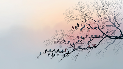 Papier peint oiseaux sur branches Silhouettes d'oiseaux sur fond dégradé doux