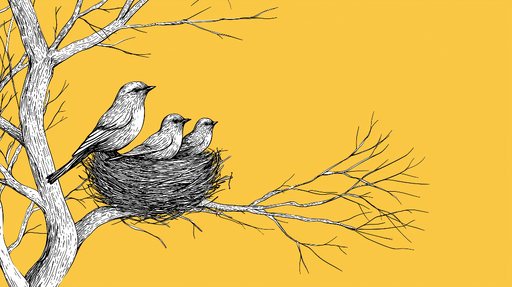 Papier peint oiseaux Un nid paisible sous un ciel jaune