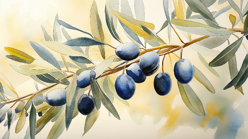 Papier peint olives Élégant motif d'oliviers aux nuances apaisantes