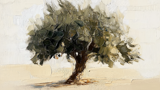 Papier peint olivier Arbre stylisé aux couleurs naturelles et fond neutre