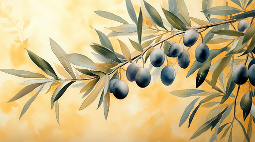 Papier peint olivier Branche d'olivier avec olives au fond doux