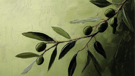 Papier peint olivier Brindille d'olivier avec feuilles sur fond vert