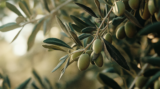 Papier peint olivier Brins d'olivier avec olives vertes éclatantes