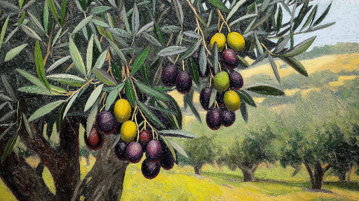 Papier peint olivier Côte d'un olivier avec des olives variées