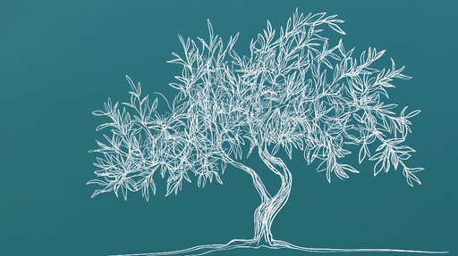Papier peint olivier Dessin minimaliste d'un olivier sur fond turquoise