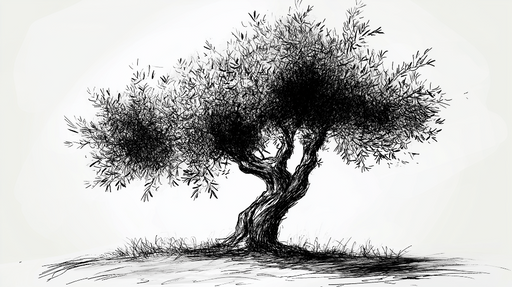 Papier peint olivier Illustration d'un arbre centenaire en noir et blanc