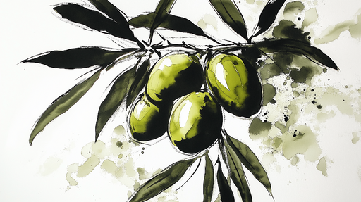 Papier peint olivier Illustration moderne d'olives vertes avec feuillage