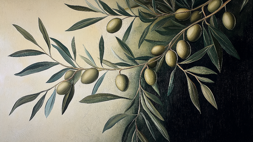 Papier peint olivier Rameau d'olivier avec feuilles et fruits délicats