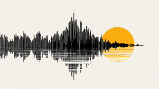 Papier peint ondes sonores Motif abstrait avec un soleil doré et des motifs en noir et blanc