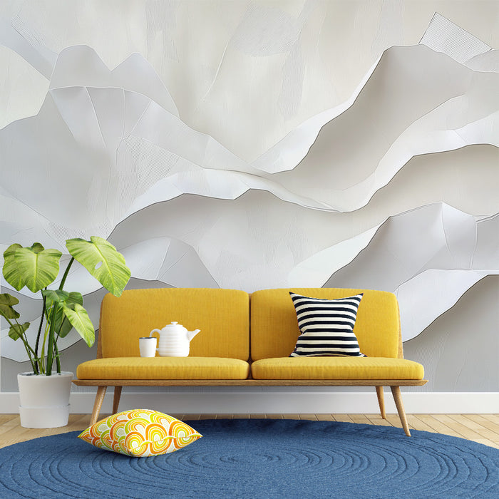 Papier peint ondulations blanches | Design artistique de vagues en papier blanc