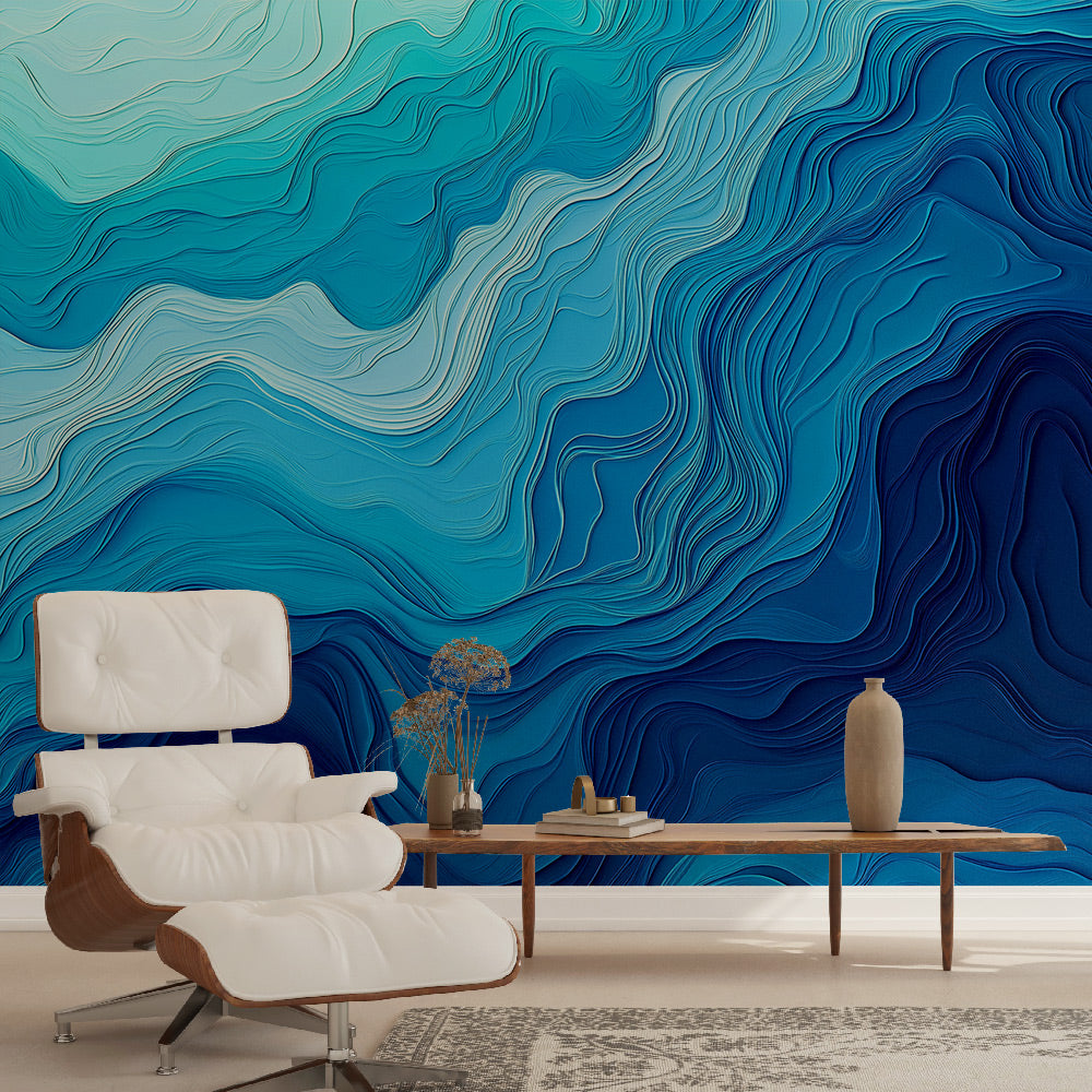Papier Peint Mural 3D Abstrait - Motif Vague Muscles Bleu - Autocollant Mural Jess Art Decoration