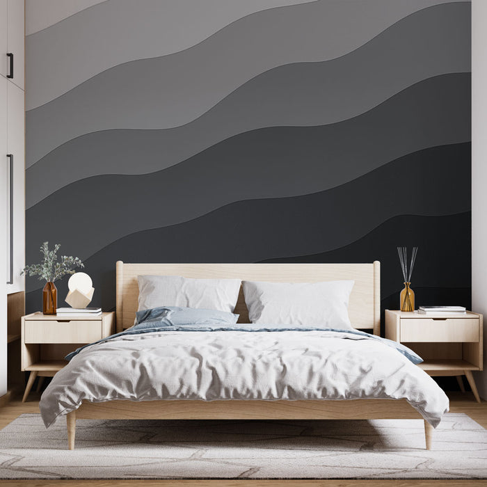 Papier peint ondulations grises | Design élégant en dégradé de gris