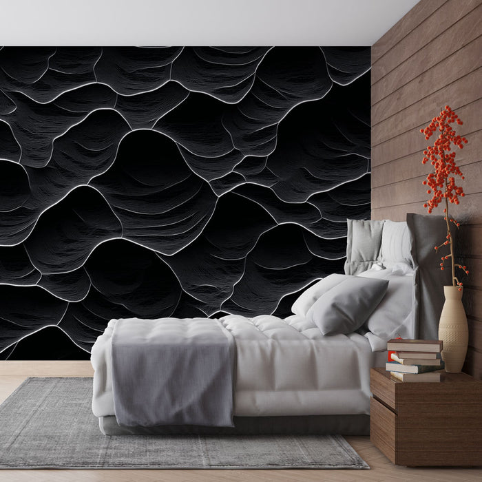 Papier peint ondulations | Motif abstrait en noir et blanc