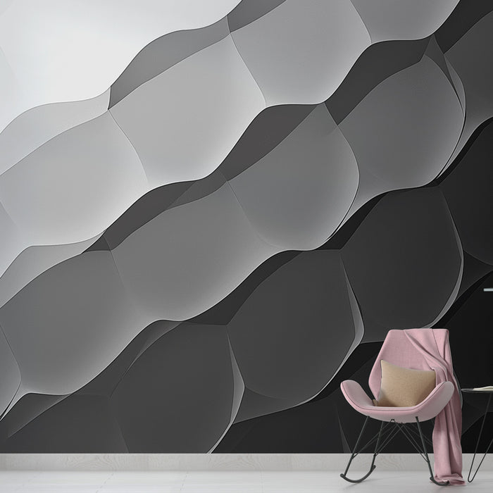Papier peint ondulations | Motif abstrait en nuances de gris
