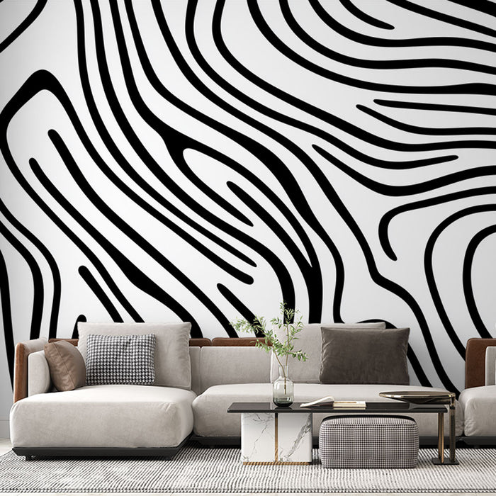 Papier peint ondulations | Motif abstrait noir et blanc