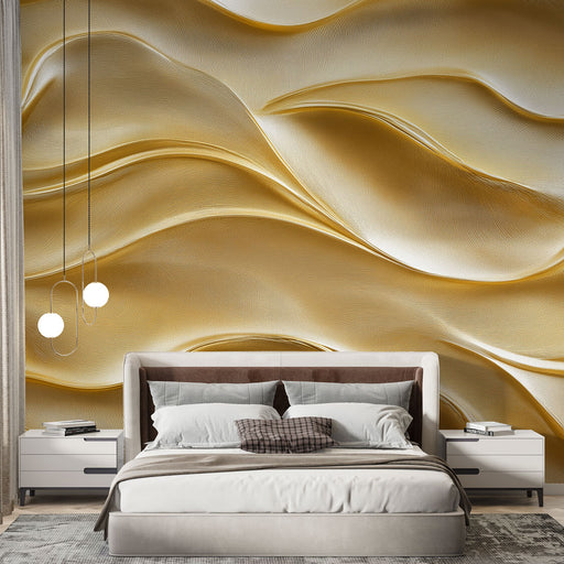 Papier peint ondulé doré avec textures luxueuses et élégantes pour chambre moderne