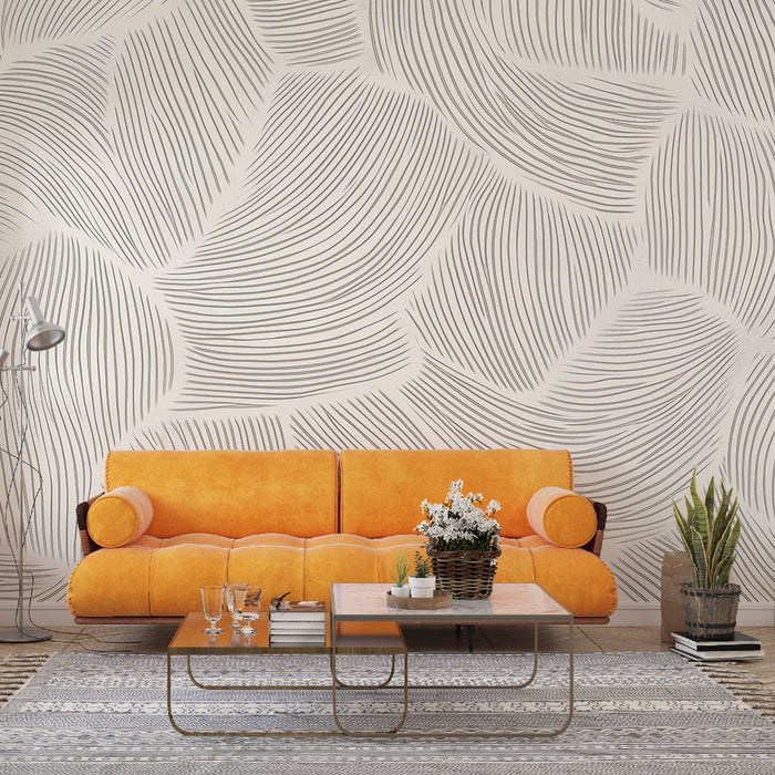 Papier peint abstrait beige et noir avec motif ondulé pour salon moderne et élégant