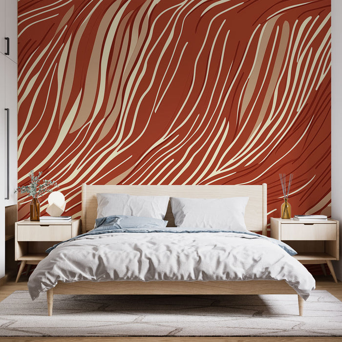 Papier peint ondulé aux teintes terreuses avec lignes délicates pour chambre moderne