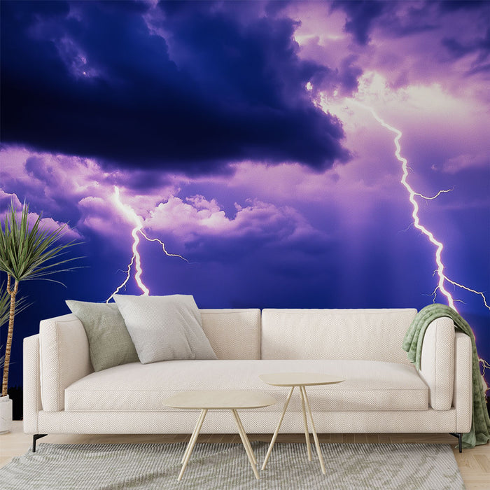 Papier peint orage | Éclairs majestueux sur fond sombre
