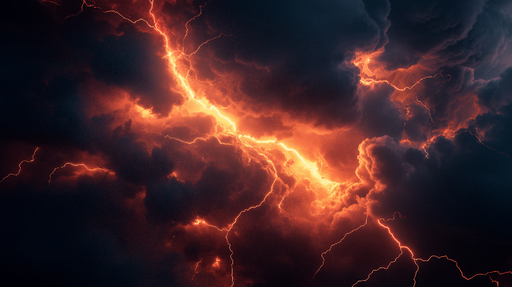 Papier peint orage Éclairs puissants illuminant des nuages sombres