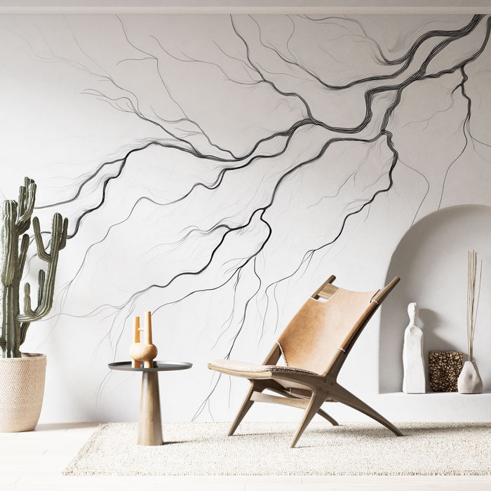 Papier peint orage | Lignes fluides en noir et blanc