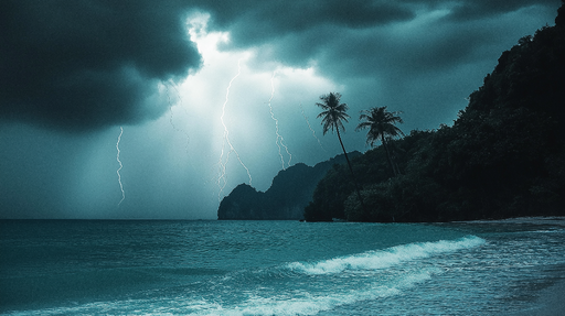 Papier peint orage marin Une scène de tempête majestueuse sur le bord de mer
