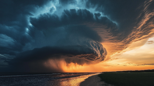 Papier peint orage Nuages sombres et reflets lumineux au coucher de soleil
