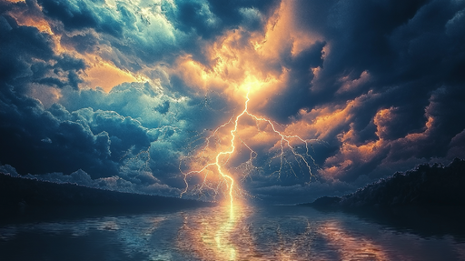 Papier peint orageux Éclairs illuminant un ciel nuageux