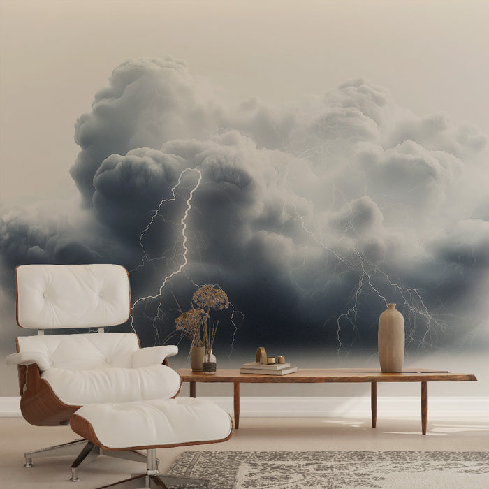 Papier peint orageux | Nuages sombres avec éclairs lumineux