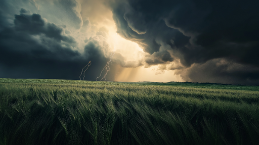 Papier peint orageux Paysage de tempête avec éclairs et champ de blé