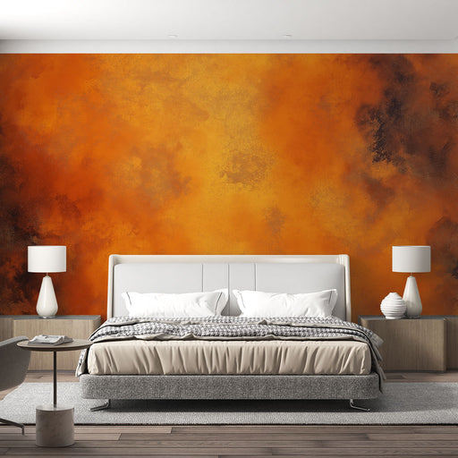 Papier peint orange flamboyant avec motif texturé aux nuances chaudes pour chambre moderne.