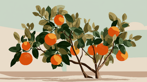 Papier peint oranger Arbre oranger illustré avec des fruits juteux suspendus