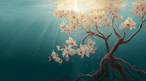 Papier peint orchidées aquatiques Orchidées élégantes sous l'eau aux reflets lumineux