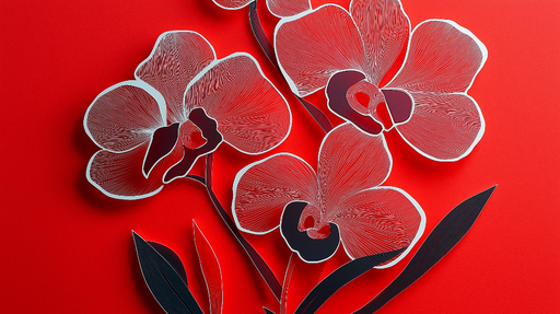 Papier peint orchidées Orchidées stylisées sur fond rouge vibrant
