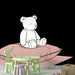 Une chambre d'enfant avec un papier peint illustratif représentant un ours en peluche sur un coussin rose, créant une ambiance ludique et chaleureuse.