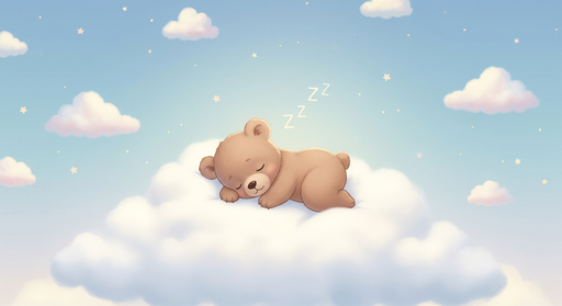 Papier peint ours endormi Un adorable ours en peluche sur un nuage doux sous un ciel étoilé