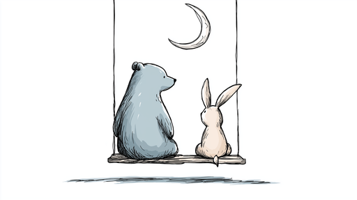 Papier peint ours et lapin Ours et lapin se balançant sous la lune