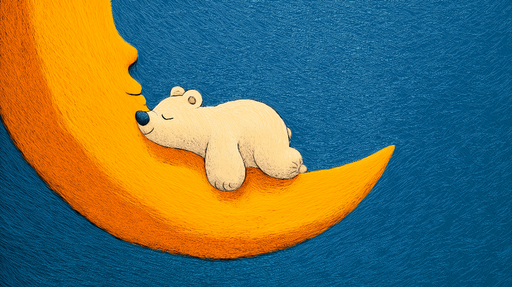 Papier peint ours et lune Un ours polaire endormi sur la lune dorée