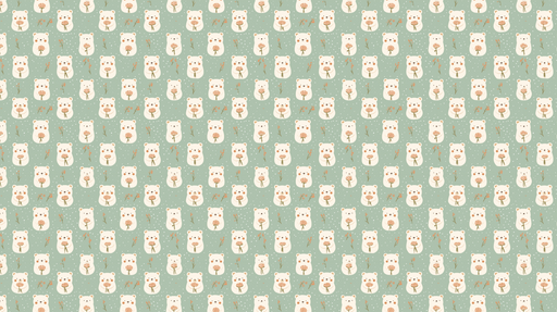 Papier peint ours mignon Adorables ours avec fleurs et écharpes sur fond vert