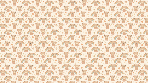 Papier peint ours mignon Adorables ours en peluche parmi des fleurs et des arcs-en-ciel