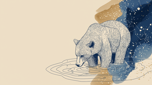 Papier peint ours Ours réaliste au bord de l'eau avec un arrière-plan étoilé