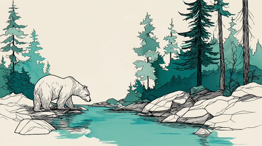 Papier peint ours Scène naturelle avec un ours et des conifères