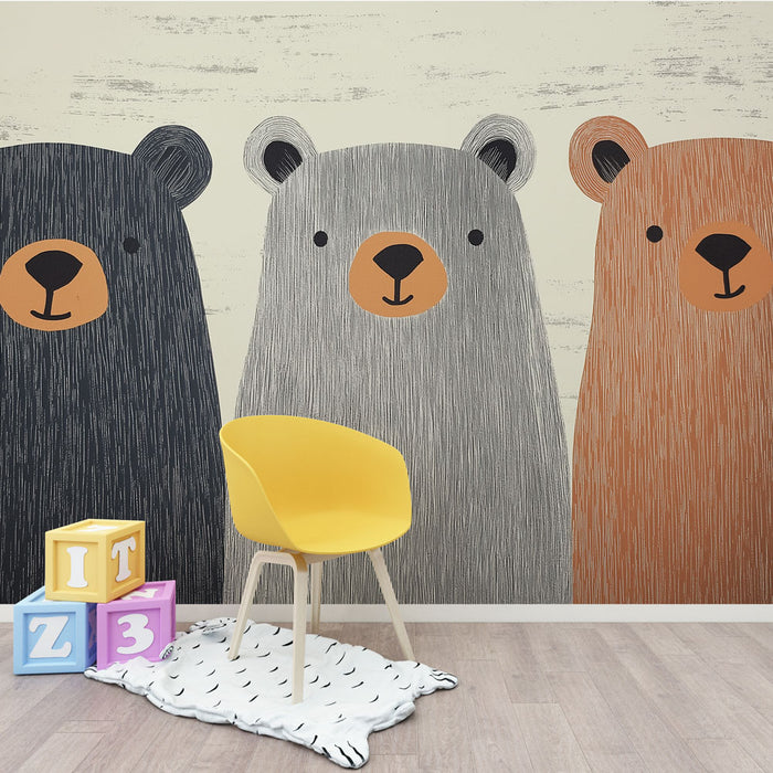 Papier peint ours | Trois ours aux couleurs pastel