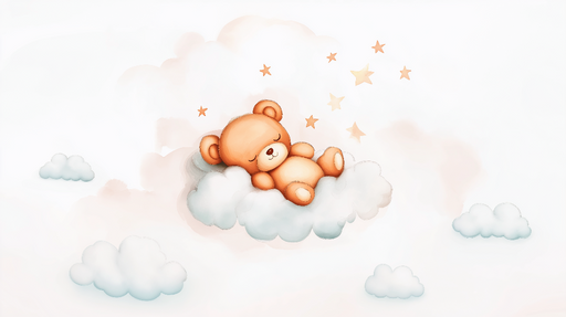 Papier peint ourson Douce nuit sur un nuage