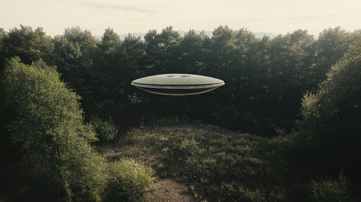 Papier peint OVNI Vaisseau extraterrestre au-dessus de la forêt