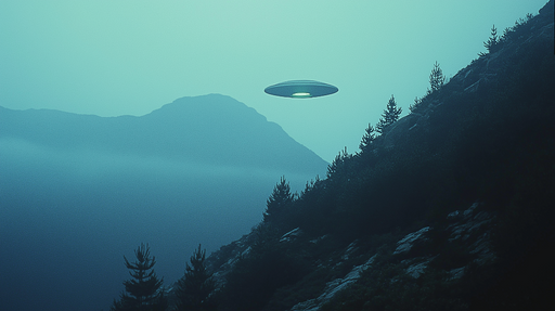 Papier peint OVNI Vaisseau spatial au-dessus des montagnes brumeuses