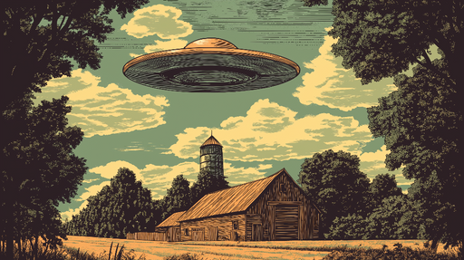 Papier peint OVNI Vaste paysage rural avec soucoupe volante