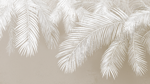 Papier peint palmier blanc Feuilles élégantes sur fond beige